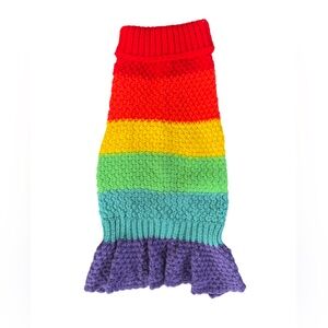 Rainbow Knit Dog Sweater with Ruffle Bottom